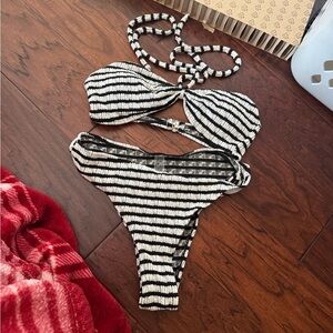 Striped Black and White Bikini Set